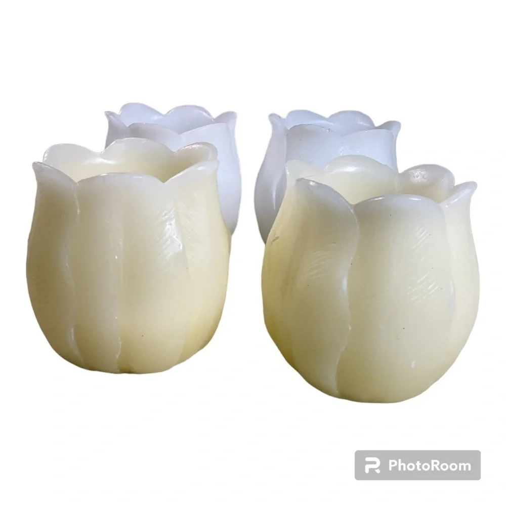Set of 6 Tulip Flameless LED Tea Light Candles Pastel Blue White Yellow Spring